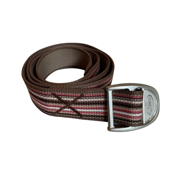 Chaco Unisex Canvas Nylon Webbing Belt Sz L Adjustable Brown Multi Stripe - Picture 2 of 7